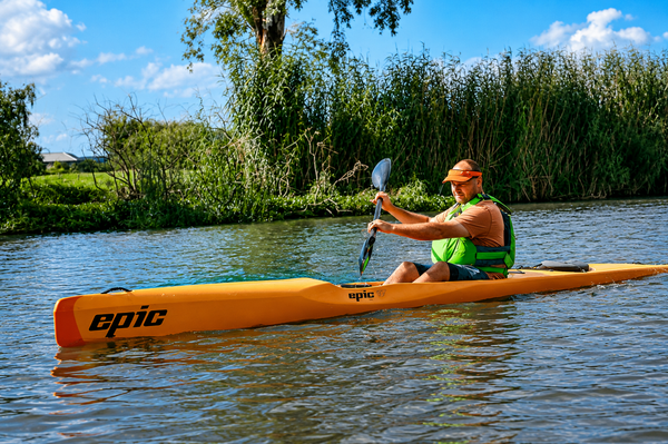 2-Piece Full Carbon Fibre Kayak and Surf Ski Paddle person on Epic Surf Ski