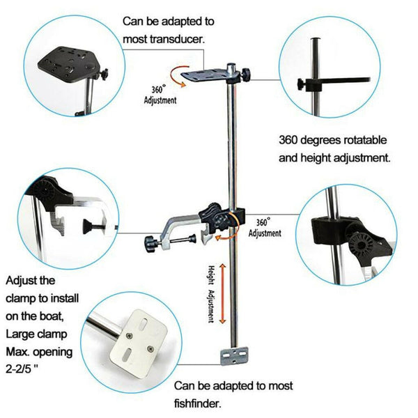 Universal Portable Transducer Bracket & Fishfinder Mount (Clamp Mounted).